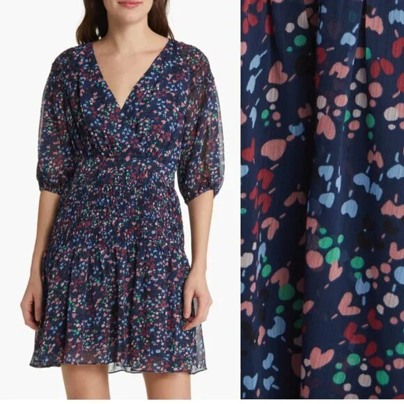 Ted Baker Casidee Heart Print Puff Sleeve Chiffon Mini Dress, Size US 6 - Picture 2 of 12
